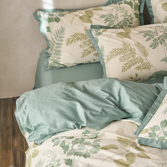 91家纺网 家纺一手货源 找家纺 千朵森 2024新款全棉长绒棉拼角款印花四件套  绿茵