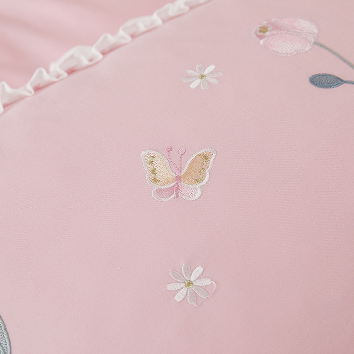 91家纺网 家纺一手货源 找家纺 亲亲公主2025新款全棉韩版绣花韩版公主风蕾丝四件套-郁金香粉色