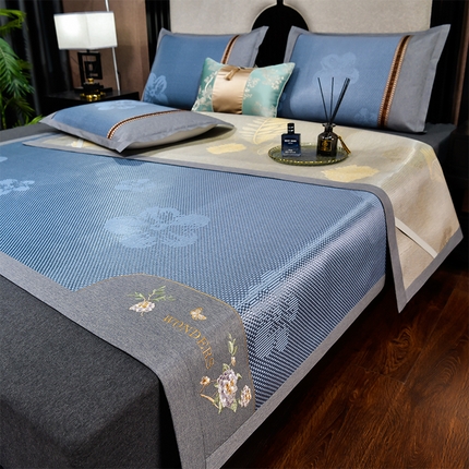 小牛席业2023新款绣球花开-冰藤双面席 绣球花开-提花蓝色