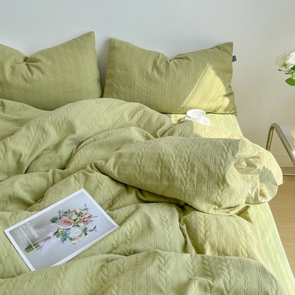 91家纺网 家纺一手货源 找家纺 （总）盼季 2023新款小清新针织提花水洗棉麦穗床上四件套--风格二