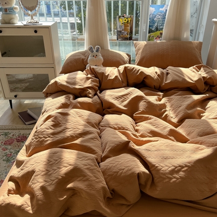 91家纺网 家纺一手货源 找家纺 （总）盼季 2023新款小清新针织提花水洗棉麦穗床上四件套--风格二