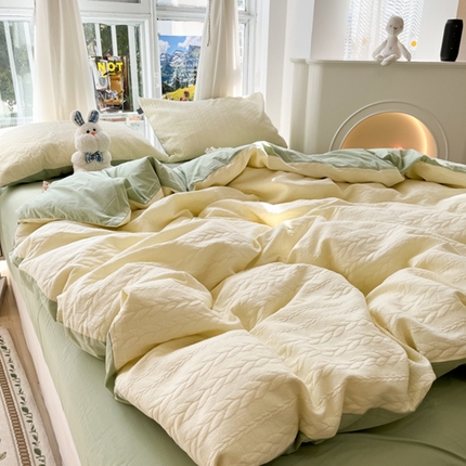 91家纺网 家纺一手货源 找家纺 （总）盼季 2023新款小清新针织提花水洗棉麦穗床上四件套--风格二