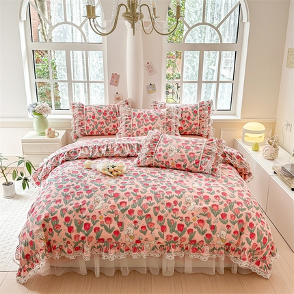 91家纺网 家纺一手货源 找家纺 （总）婳庭 2023新款郁金香小兔系列40支全棉印花四件套