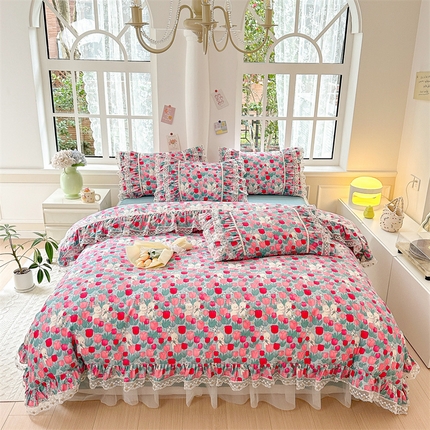 91家纺网 家纺一手货源 找家纺 （总）婳庭 2023新款郁金香小兔系列40支全棉印花四件套