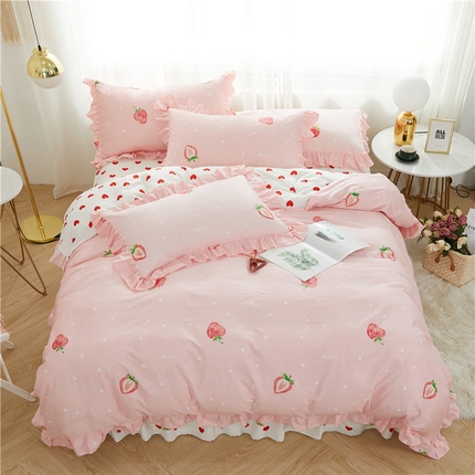 亲亲公主 2025新款全棉韩版床裙款四件套 爱心草莓