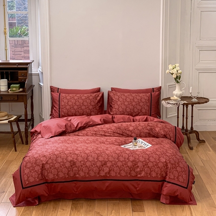 91家纺网 家纺一手货源 找家纺 玉宇阁家居 2023新款100支长绒棉数码印花系列 云汐庄园-红釉色