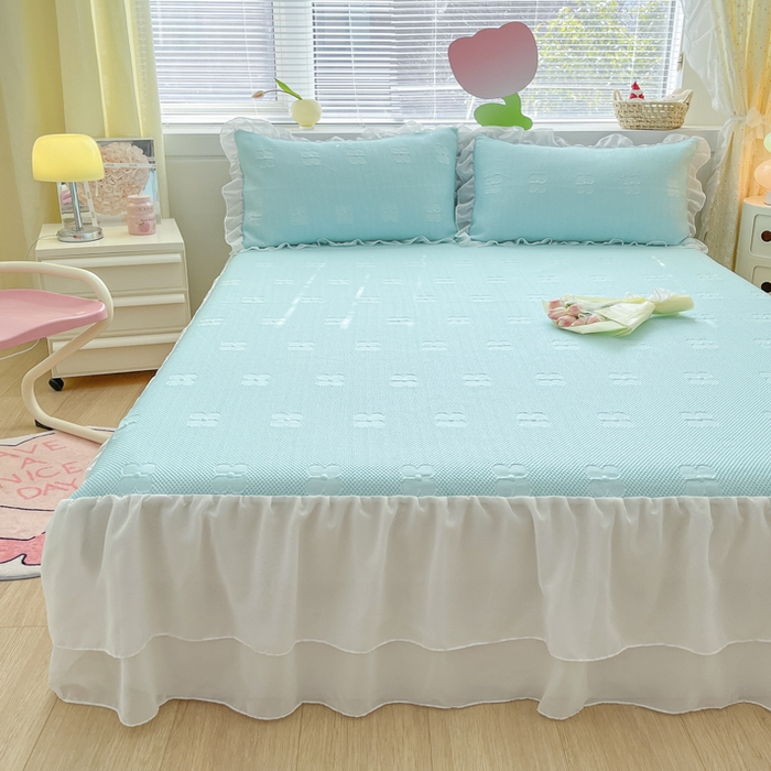 91家纺网 家纺一手货源 找家纺 同田 2023新款凉豆豆床裙款凉席冰丝凉感豆豆席 碧蓝