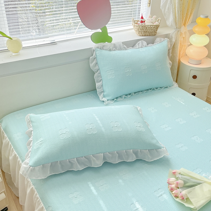 91家纺网 家纺一手货源 找家纺 同田 2023新款凉豆豆床裙款凉席冰丝凉感豆豆席 碧蓝