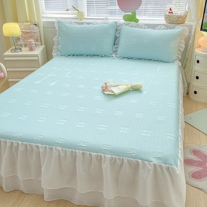 91家纺网 家纺一手货源 找家纺 同田 2023新款凉豆豆床裙款凉席冰丝凉感豆豆席 碧蓝