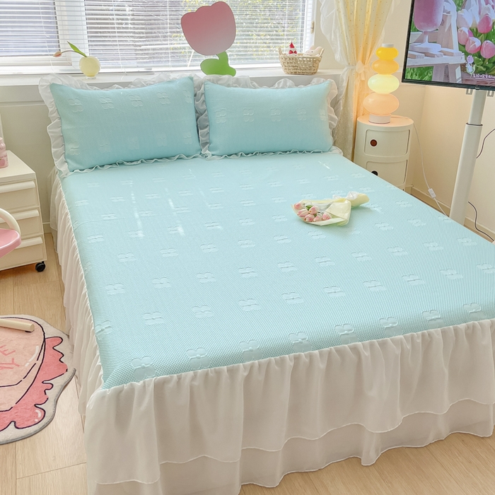 91家纺网 家纺一手货源 找家纺 同田 2023新款凉豆豆床裙款凉席冰丝凉感豆豆席 碧蓝