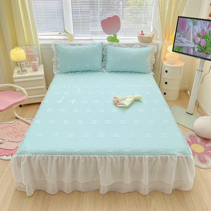 91家纺网 家纺一手货源 找家纺 同田 2023新款凉豆豆床裙款凉席冰丝凉感豆豆席 碧蓝