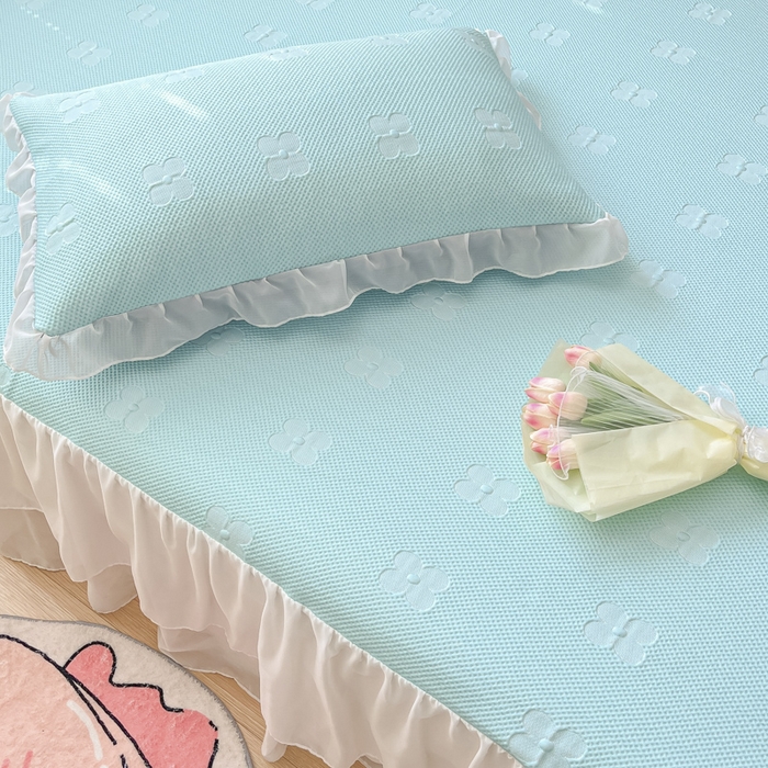 91家纺网 家纺一手货源 找家纺 同田 2023新款凉豆豆床裙款凉席冰丝凉感豆豆席 碧蓝