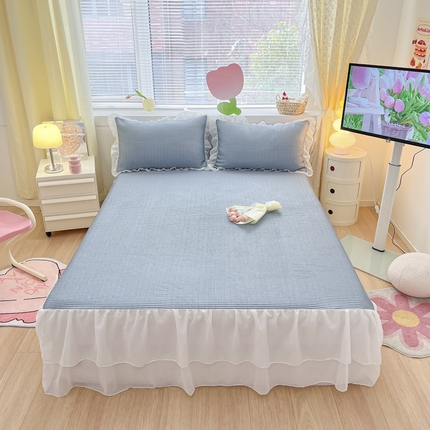 同田 2023新款凉豆豆床裙款凉席冰丝凉感豆豆席 丁蓝