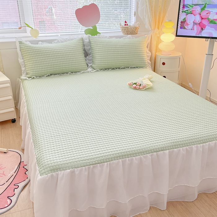 91家纺网 家纺一手货源 找家纺 同田 2023新款凉豆豆床裙款凉席冰丝凉感豆豆席 草绿