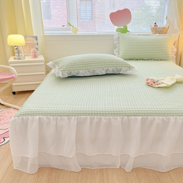 91家纺网 家纺一手货源 找家纺 同田 2023新款凉豆豆床裙款凉席冰丝凉感豆豆席 草绿