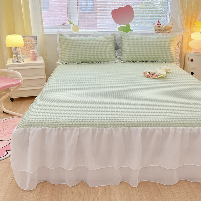 91家纺网 家纺一手货源 找家纺 同田 2023新款凉豆豆床裙款凉席冰丝凉感豆豆席 草绿