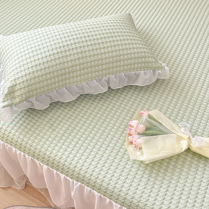 91家纺网 家纺一手货源 找家纺 同田 2023新款凉豆豆床裙款凉席冰丝凉感豆豆席 草绿