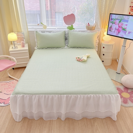 同田 2023新款凉豆豆床裙款凉席冰丝凉感豆豆席 草绿