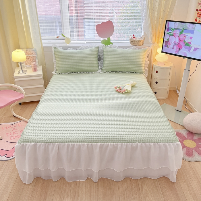 91家纺网 家纺一手货源 找家纺 同田 2023新款凉豆豆床裙款凉席冰丝凉感豆豆席 草绿