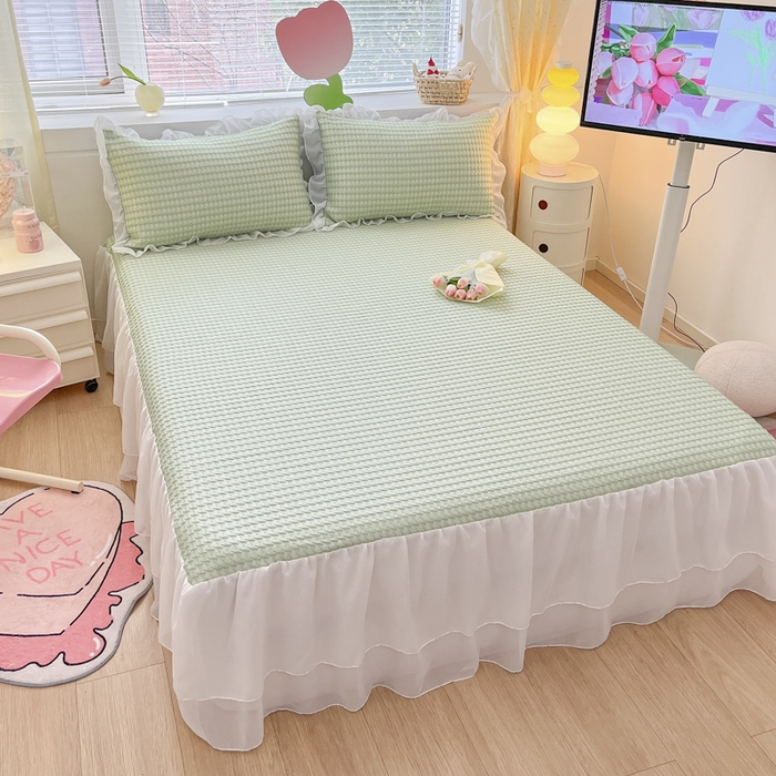 91家纺网 家纺一手货源 找家纺 同田 2023新款凉豆豆床裙款凉席冰丝凉感豆豆席 草绿