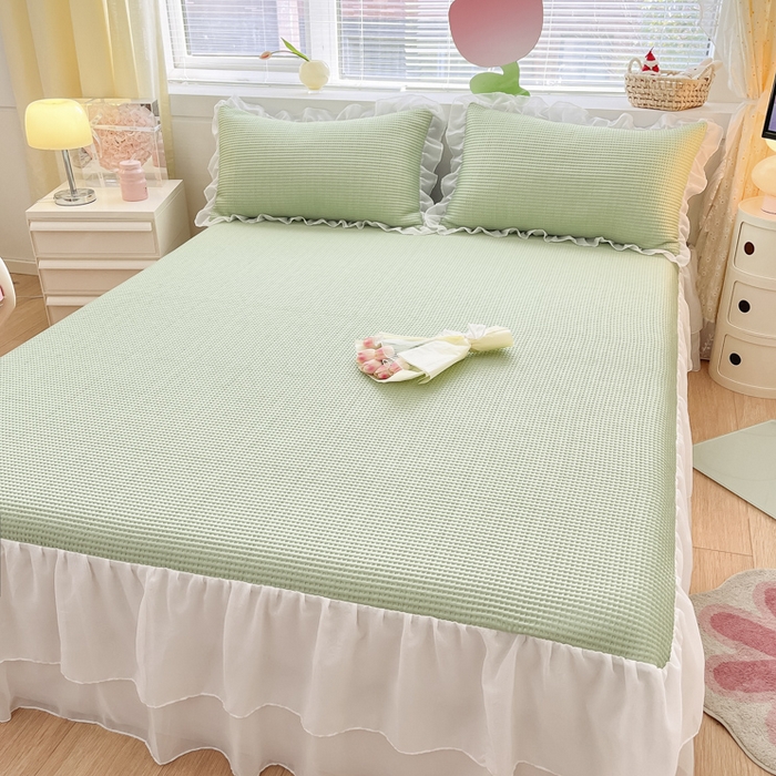 91家纺网 家纺一手货源 找家纺 同田 2023新款凉豆豆床裙款凉席冰丝凉感豆豆席 果绿