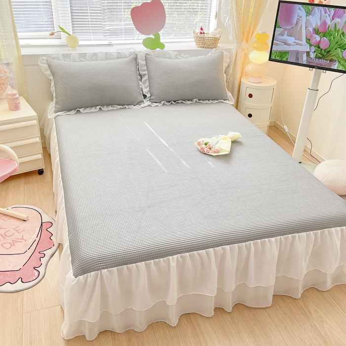 91家纺网 家纺一手货源 找家纺 同田 2023新款凉豆豆床裙款凉席冰丝凉感豆豆席 豆豆银灰