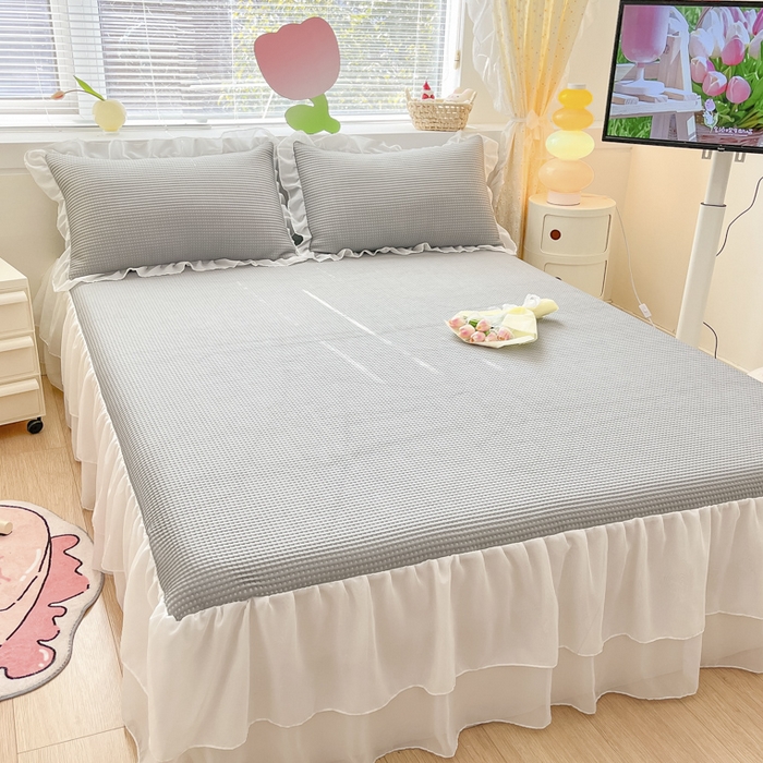 91家纺网 家纺一手货源 找家纺 同田 2023新款凉豆豆床裙款凉席冰丝凉感豆豆席 豆豆银灰