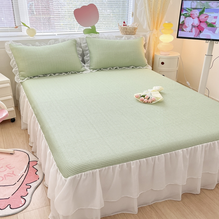 91家纺网 家纺一手货源 找家纺 同田 2023新款凉豆豆床裙款凉席冰丝凉感豆豆席 果绿