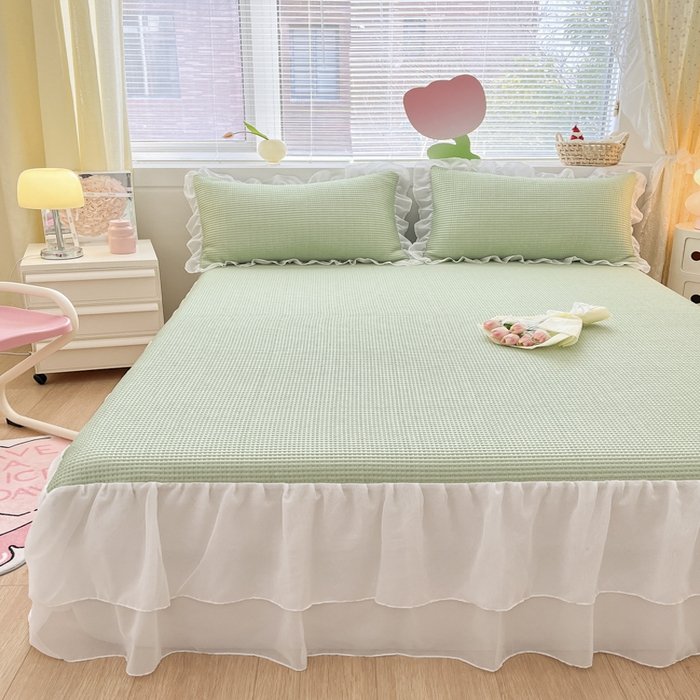 91家纺网 家纺一手货源 找家纺 同田 2023新款凉豆豆床裙款凉席冰丝凉感豆豆席 果绿