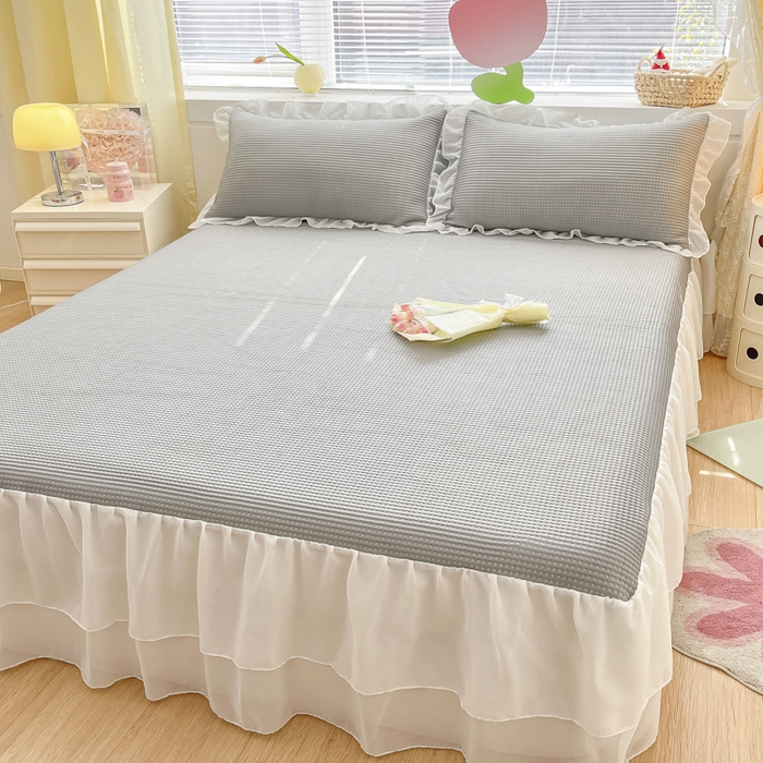 91家纺网 家纺一手货源 找家纺 同田 2023新款凉豆豆床裙款凉席冰丝凉感豆豆席 豆豆银灰