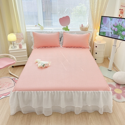 同田 2023新款凉豆豆床裙款凉席冰丝凉感豆豆席 萝莉粉