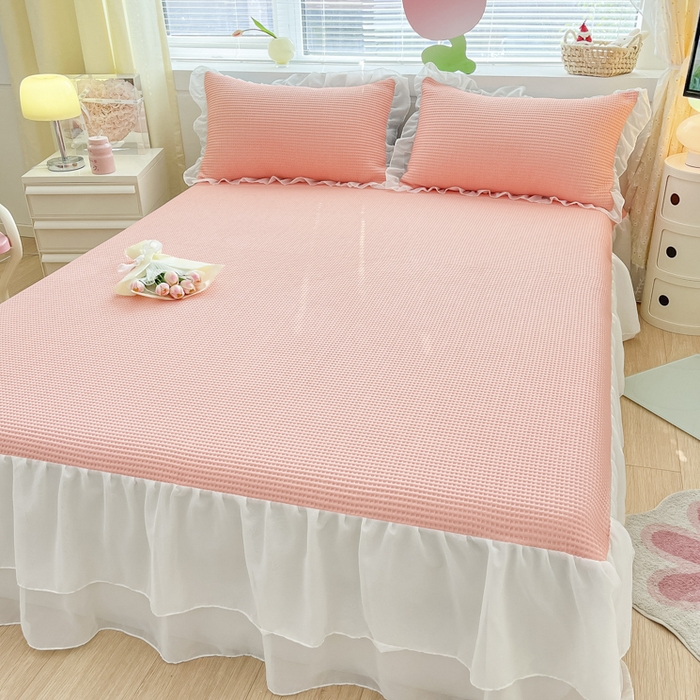 91家纺网 家纺一手货源 找家纺 同田 2023新款凉豆豆床裙款凉席冰丝凉感豆豆席 萝莉粉