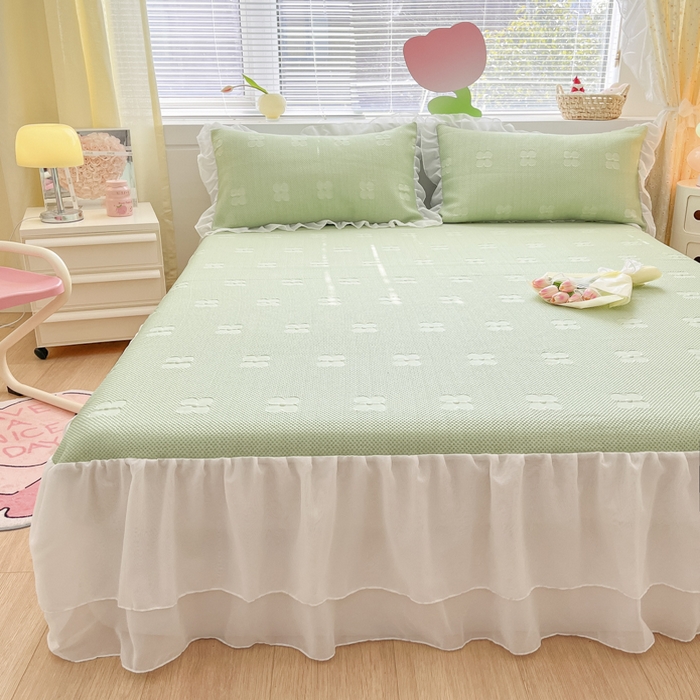 91家纺网 家纺一手货源 找家纺 同田 2023新款凉豆豆床裙款凉席冰丝凉感豆豆席 奶绿