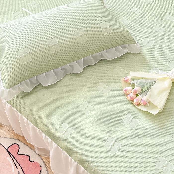 91家纺网 家纺一手货源 找家纺 同田 2023新款凉豆豆床裙款凉席冰丝凉感豆豆席 奶绿