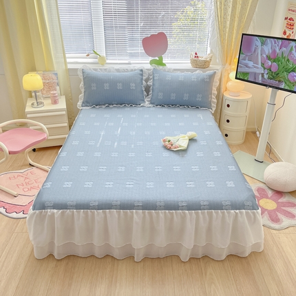 同田 2023新款凉豆豆床裙款凉席冰丝凉感豆豆席 青蓝