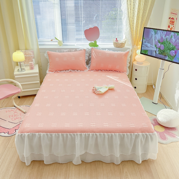 91家纺网 家纺一手货源 找家纺 同田 2023新款凉豆豆床裙款凉席冰丝凉感豆豆席 少女粉