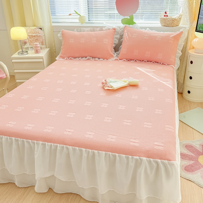 91家纺网 家纺一手货源 找家纺 同田 2023新款凉豆豆床裙款凉席冰丝凉感豆豆席 少女粉