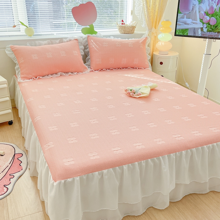 91家纺网 家纺一手货源 找家纺 同田 2023新款凉豆豆床裙款凉席冰丝凉感豆豆席 少女粉