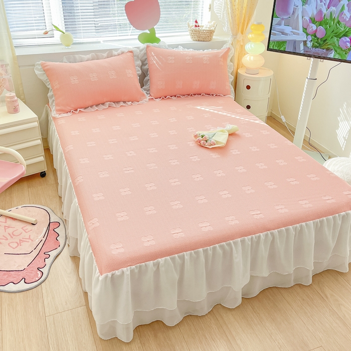 91家纺网 家纺一手货源 找家纺 同田 2023新款凉豆豆床裙款凉席冰丝凉感豆豆席 少女粉