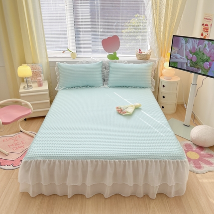 同田 2023新款凉豆豆床裙款凉席冰丝凉感豆豆席 天蓝