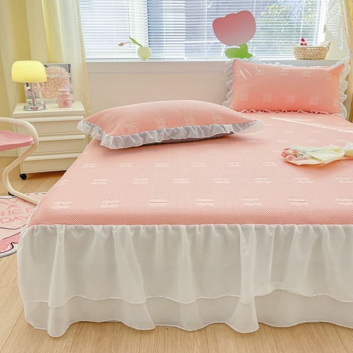 91家纺网 家纺一手货源 找家纺 同田 2023新款凉豆豆床裙款凉席冰丝凉感豆豆席 少女粉