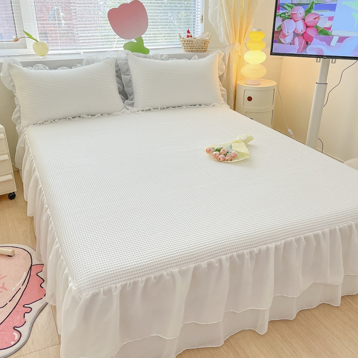 91家纺网 家纺一手货源 找家纺 同田 2023新款凉豆豆床裙款凉席冰丝凉感豆豆席 象牙白