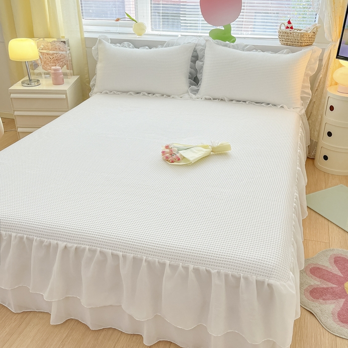 91家纺网 家纺一手货源 找家纺 同田 2023新款凉豆豆床裙款凉席冰丝凉感豆豆席 象牙白