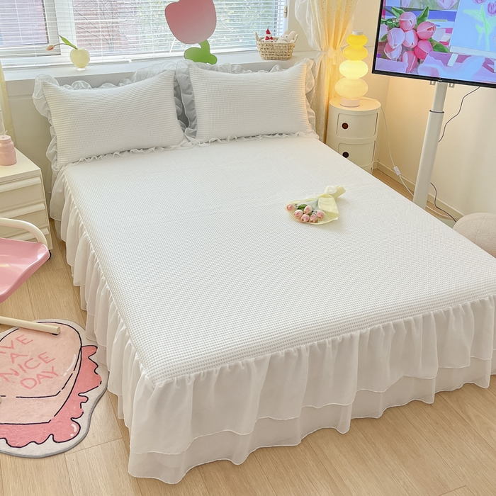 91家纺网 家纺一手货源 找家纺 同田 2023新款凉豆豆床裙款凉席冰丝凉感豆豆席 象牙白