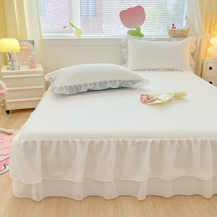 91家纺网 家纺一手货源 找家纺 同田 2023新款凉豆豆床裙款凉席冰丝凉感豆豆席 象牙白