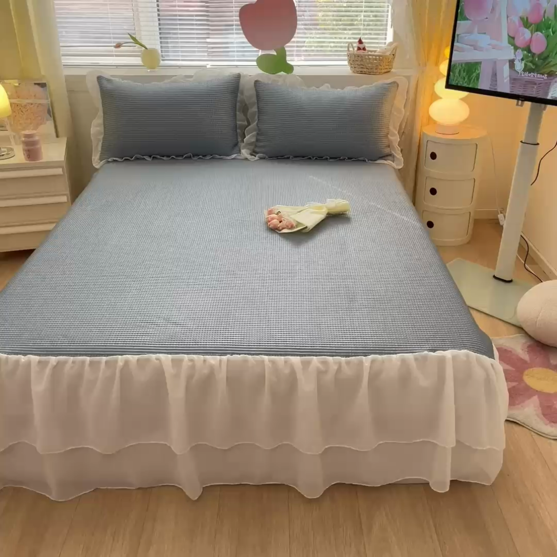 91家纺网 家纺一手货源 找家纺 同田 2023新款凉豆豆床裙款凉席冰丝凉感豆豆席 豆豆银灰