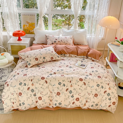 91家纺网 家纺一手货源 找家纺 梵克保罗 2024春夏新品直播电商款水洗棉麻双层纱四件套 云夏