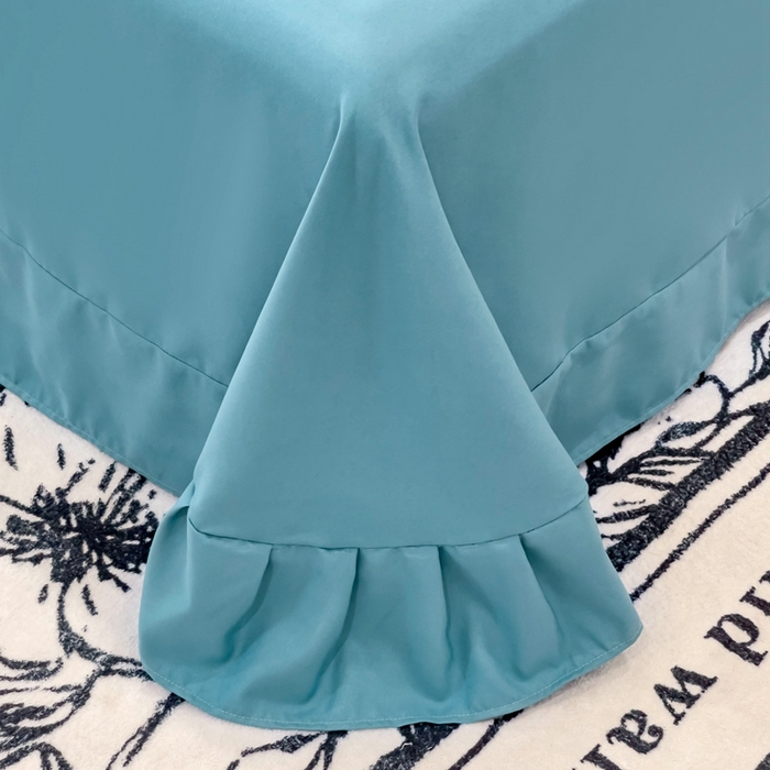 91家纺网 家纺一手货源 找家纺 金米诺 2024新款水洗磨毛刺绣四件套 幸运花-湖蓝