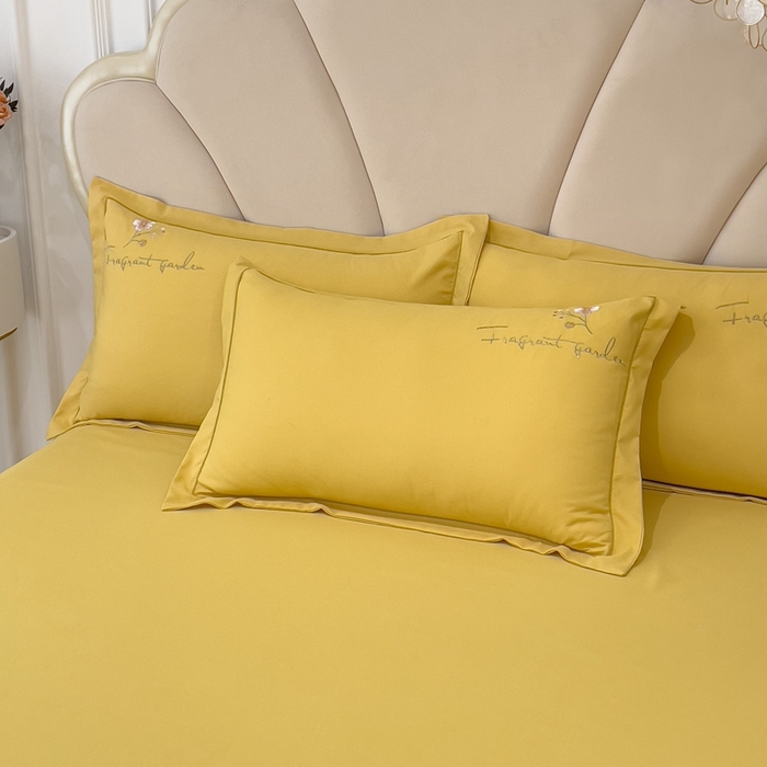 91家纺网 家纺一手货源 找家纺 金米诺 2024新款水洗磨毛刺绣四件套 幸运花-姜黄