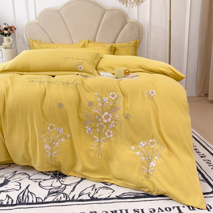 91家纺网 家纺一手货源 找家纺 金米诺 2024新款水洗磨毛刺绣四件套 幸运花-灰